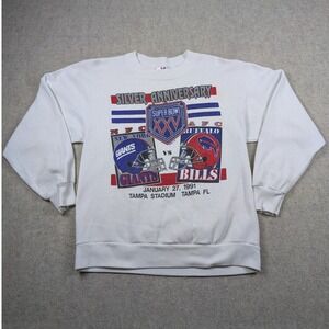 VTG 1991 Giants Bills Superbowl Graphic Sweatshirt Size M TEE JAYS USA‎ Made 90s